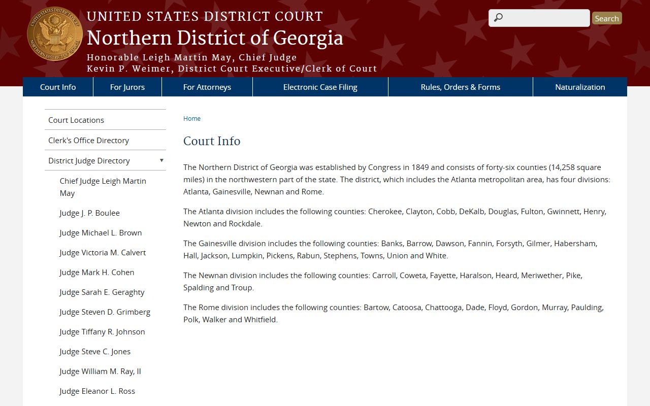 Catoosa County court dockets Northern District of Georgia court information
