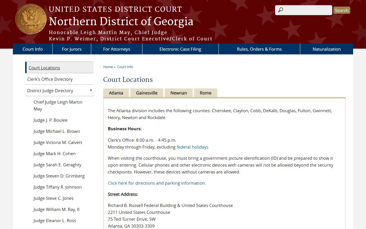 Catoosa County court dockets Northern District court locations