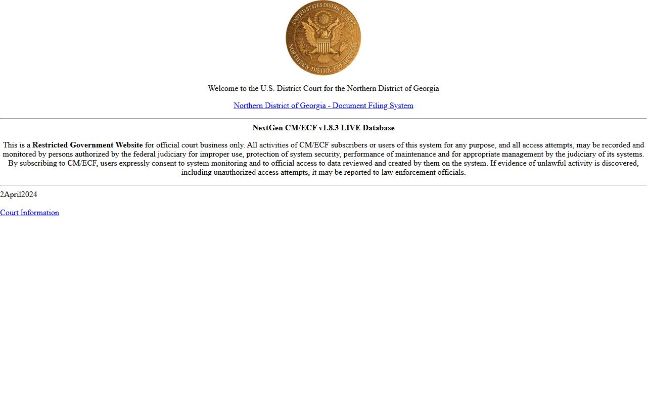 Catoosa County court dockets Northern District CM ECF access