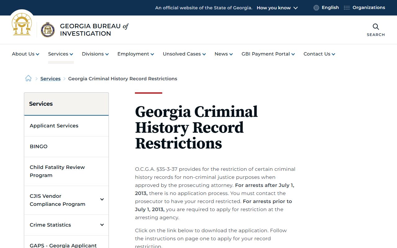 Catoosa County criminal court records GBI record restriction guidance