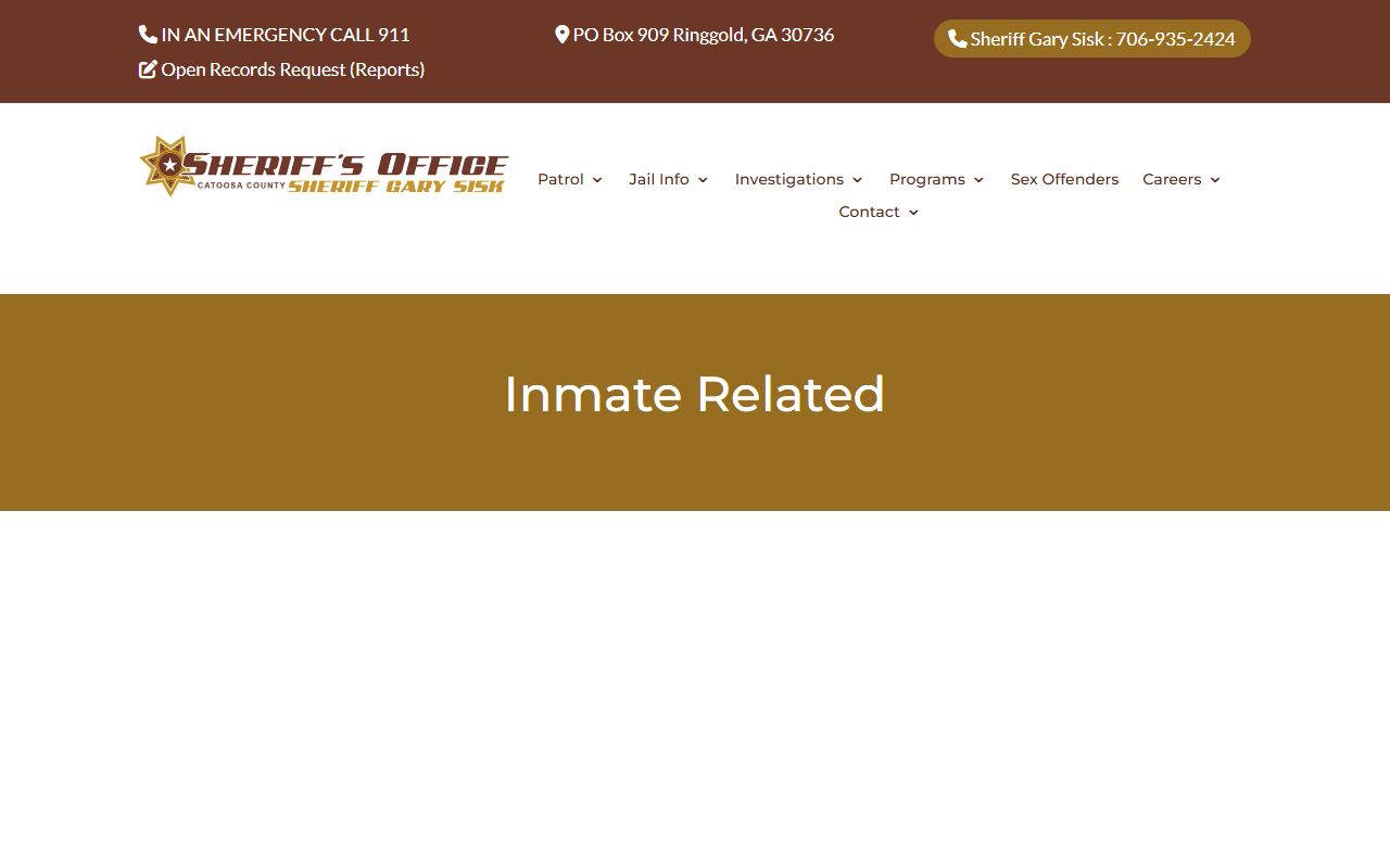 Catoosa Sheriff's Inmate Related page with inmate and jail service links