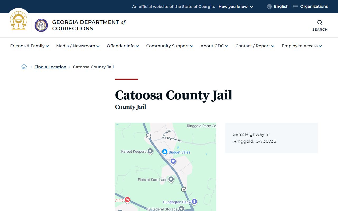 Georgia Department of Corrections Catoosa County Jail location page