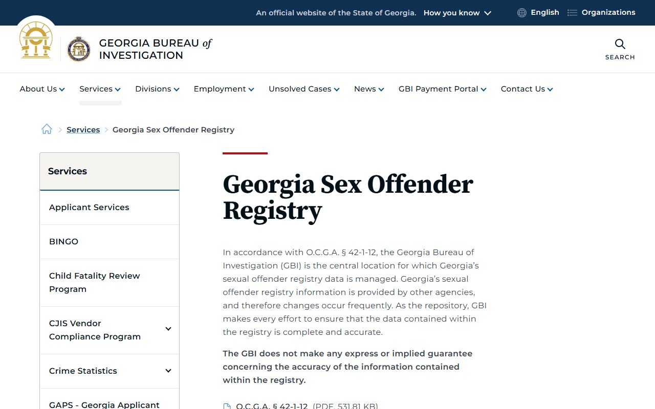 Georgia Bureau of Investigation sex offender registry service information