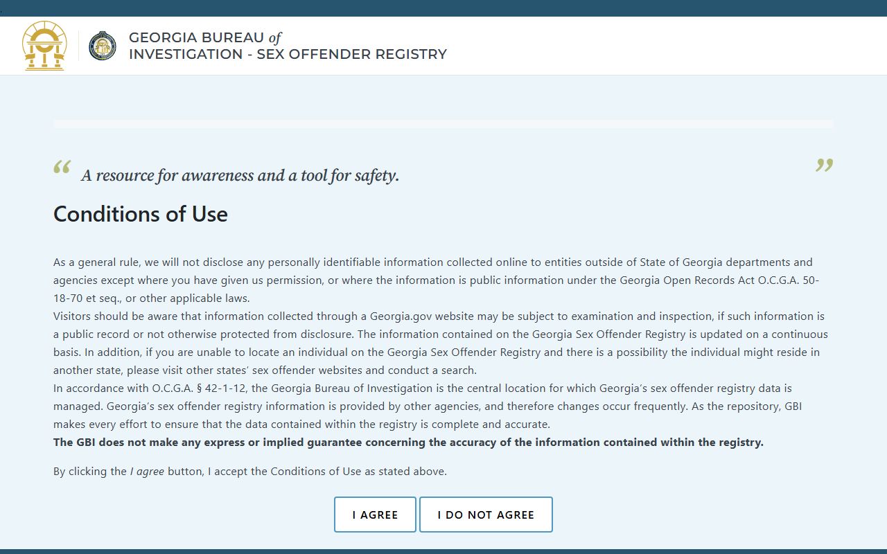 Georgia sex offender registry public search page linked from Catoosa law enforcement resources